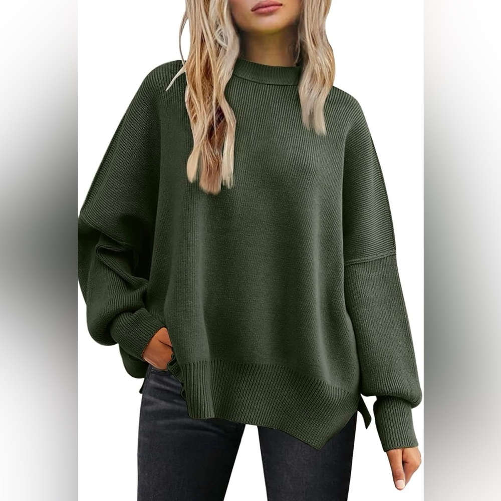 Olive Cowl Neck Sweater with Ribbed Details